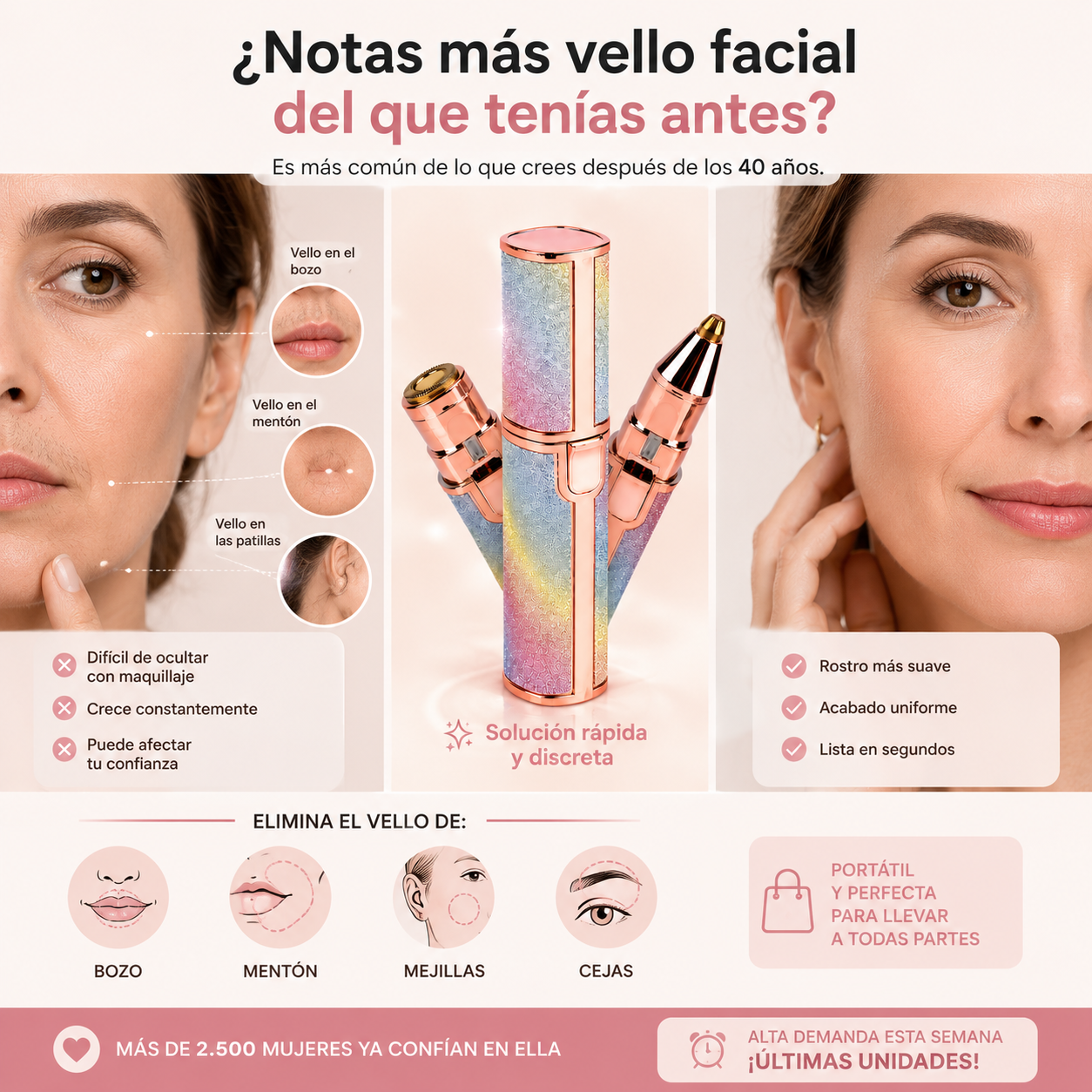 GlamTouch® Depiladora Facial 2 en 1